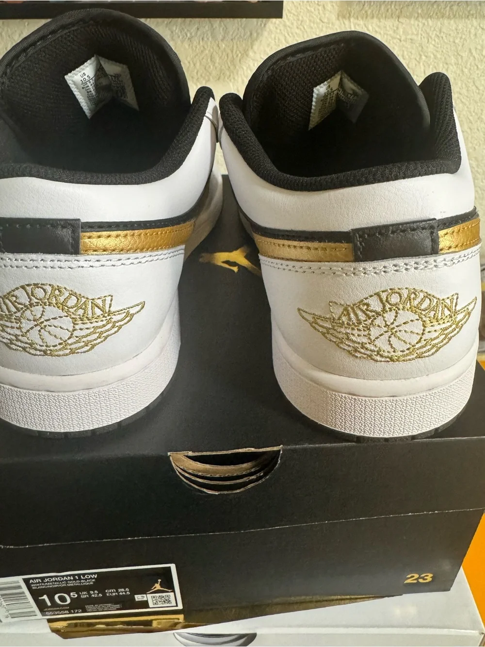 Jordan 1 Low-Top Sneakers  — White, Black & Gold metallic size 10.5